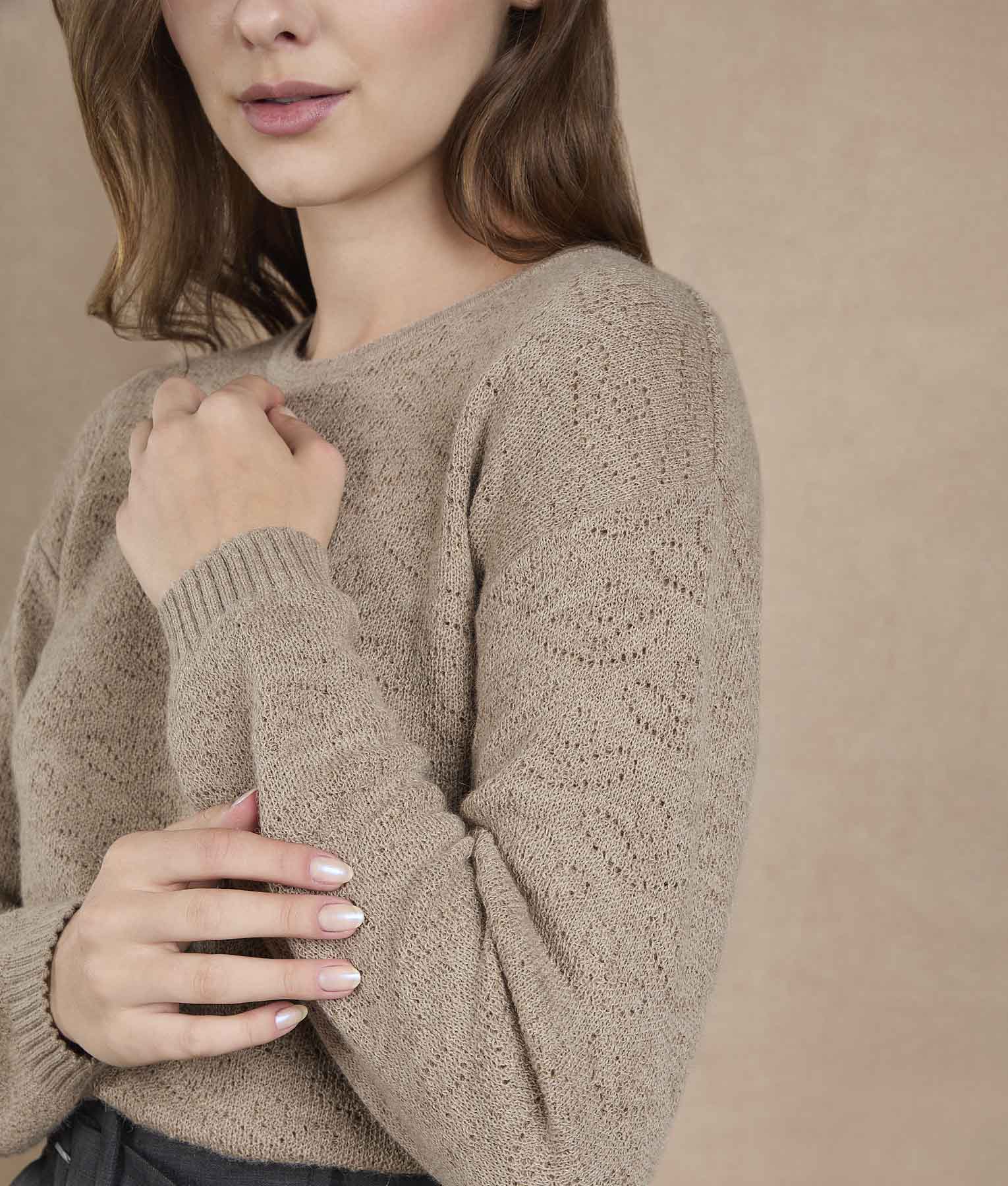 Natural Beige Flower Sweater - Image 2