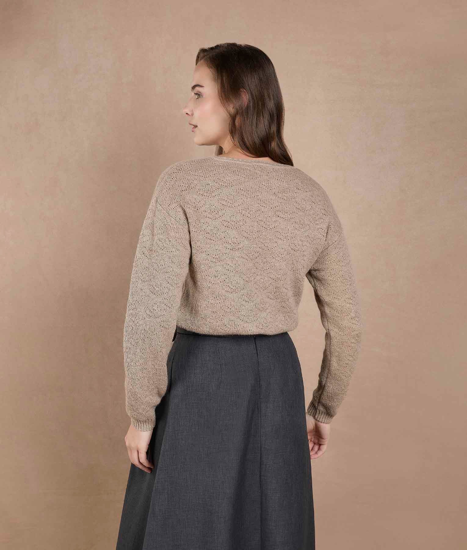 Natural Beige Flower Sweater - Image 3
