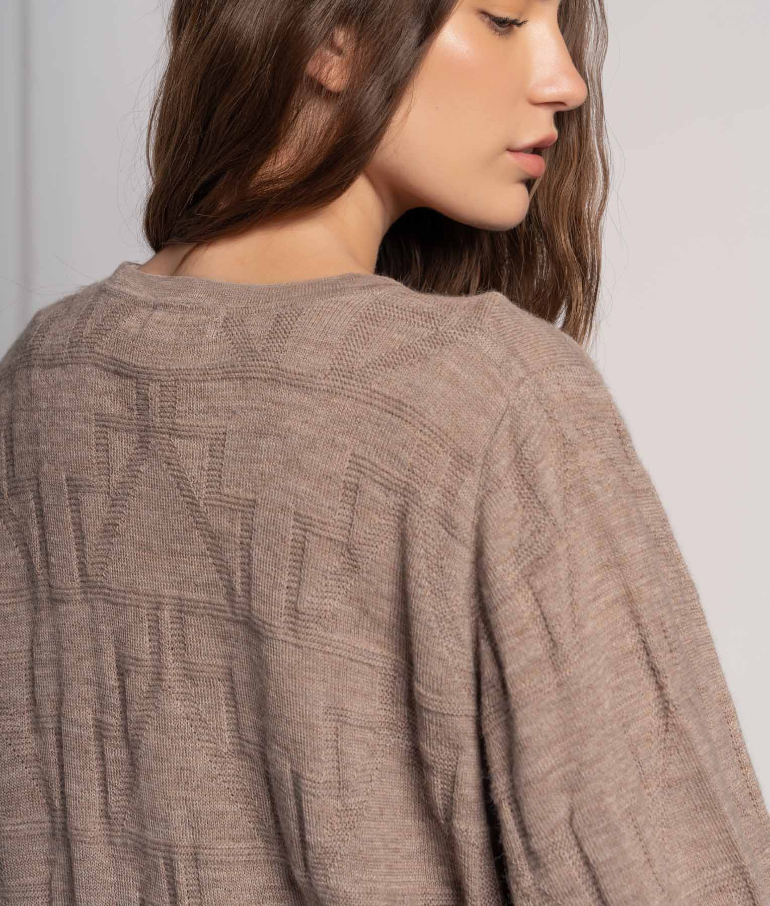 Oversized Swing Brown Jacquard Poncho Sweater - Image 3