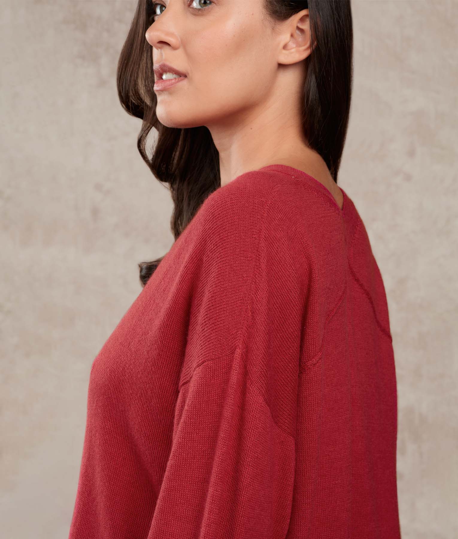 Oversized V Neck Sweater - Red Pompeian - Image 2