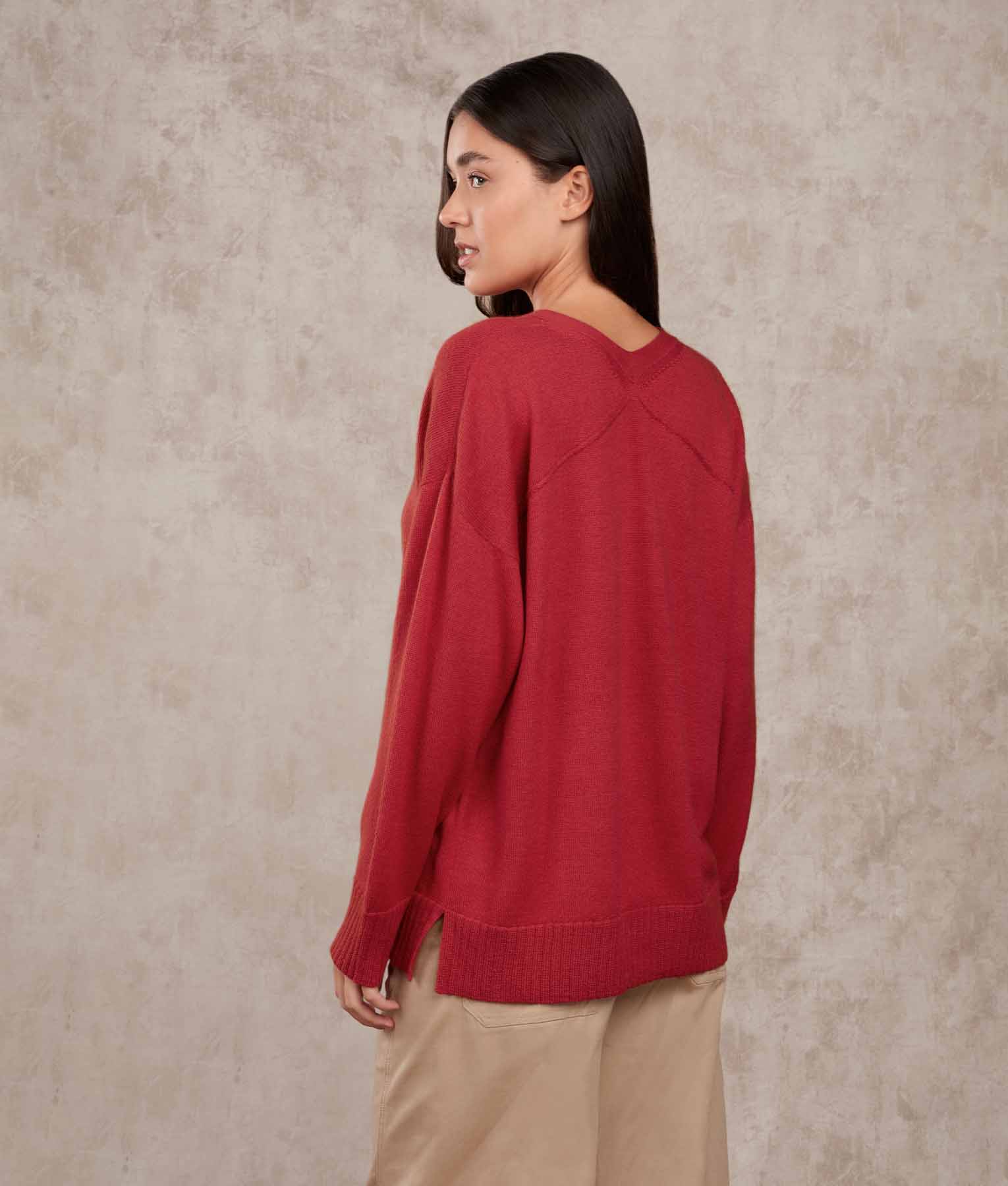 Oversized V Neck Sweater - Red Pompeian - Image 3