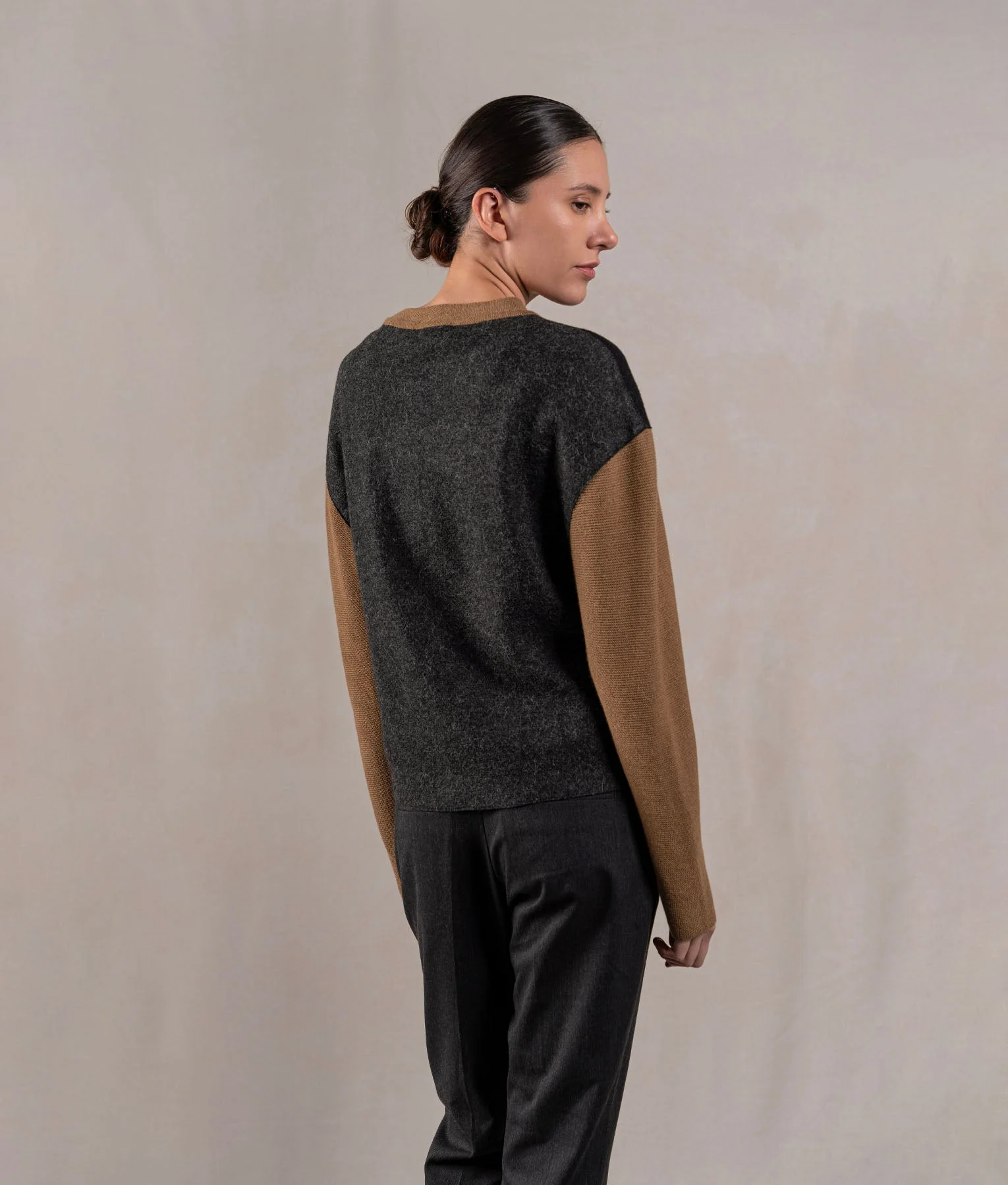 Patch & Links Crew Neck Sweater - Black And Toasted Brown - Image 3