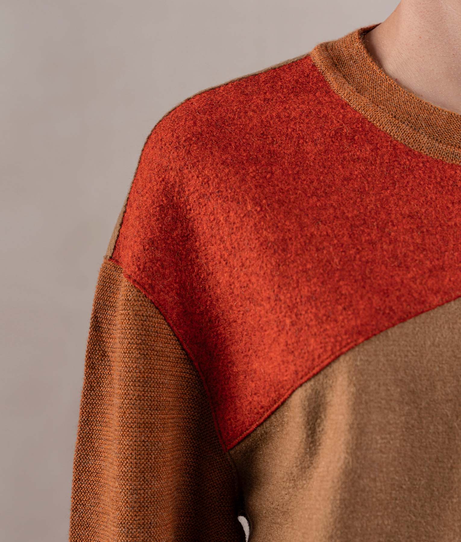 Patch & Links Crew Neck Sweater - Brick Red And Clay Brown - Image 2