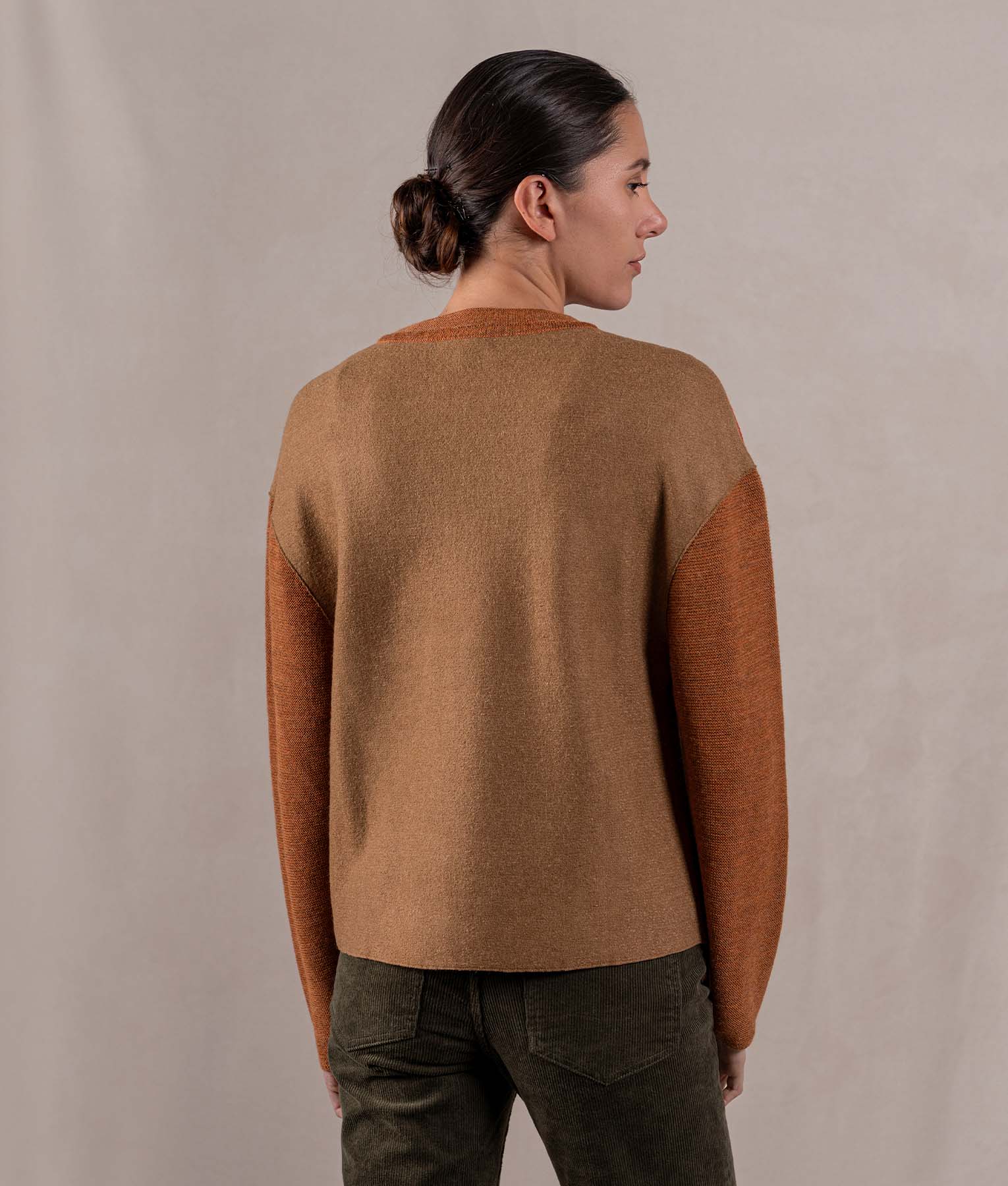 Patch & Links Crew Neck Sweater - Brick Red And Clay Brown - Image 3