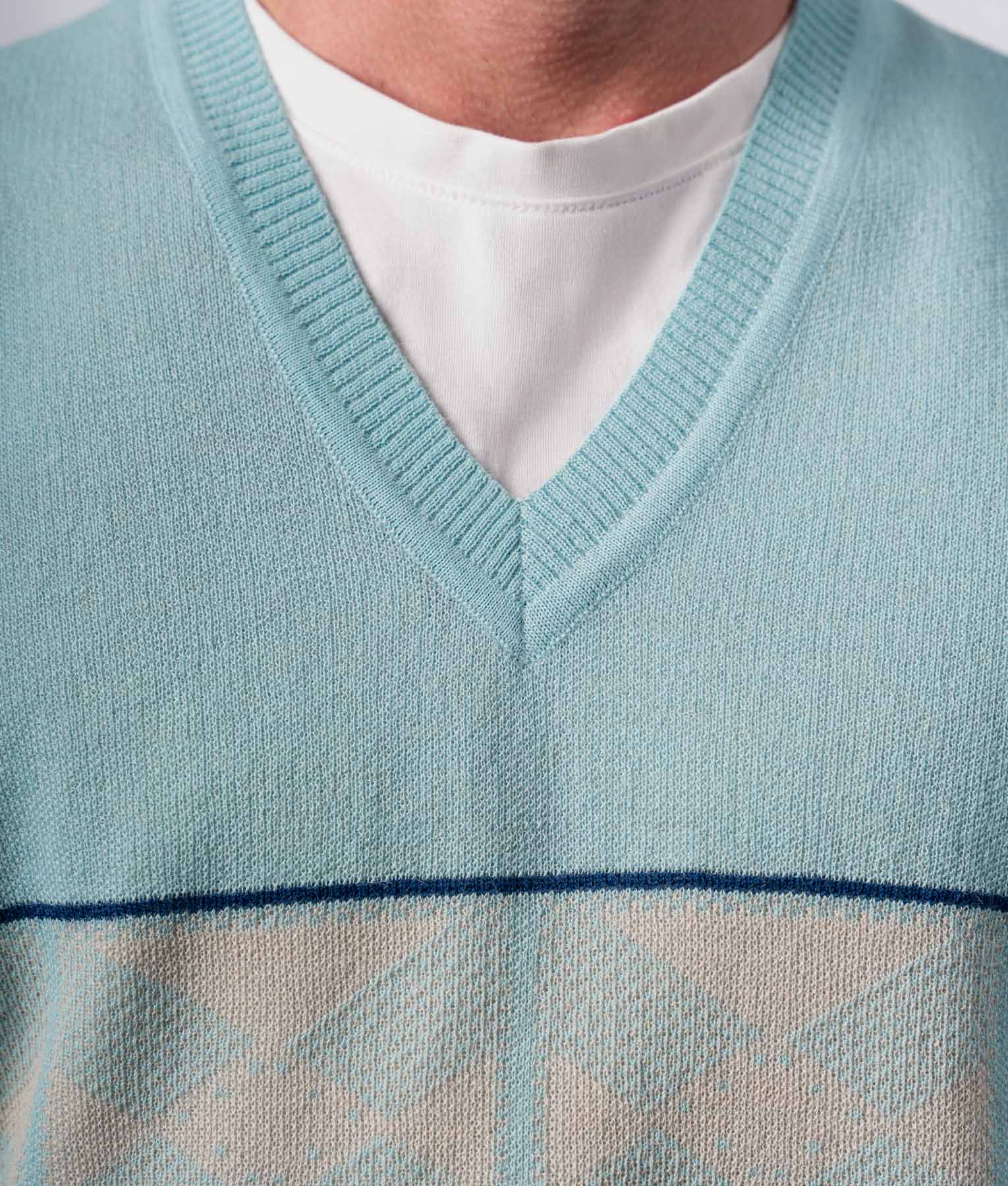 Relic Jacquard Vest V Neck - Sky Blue And Light Beige - Image 3
