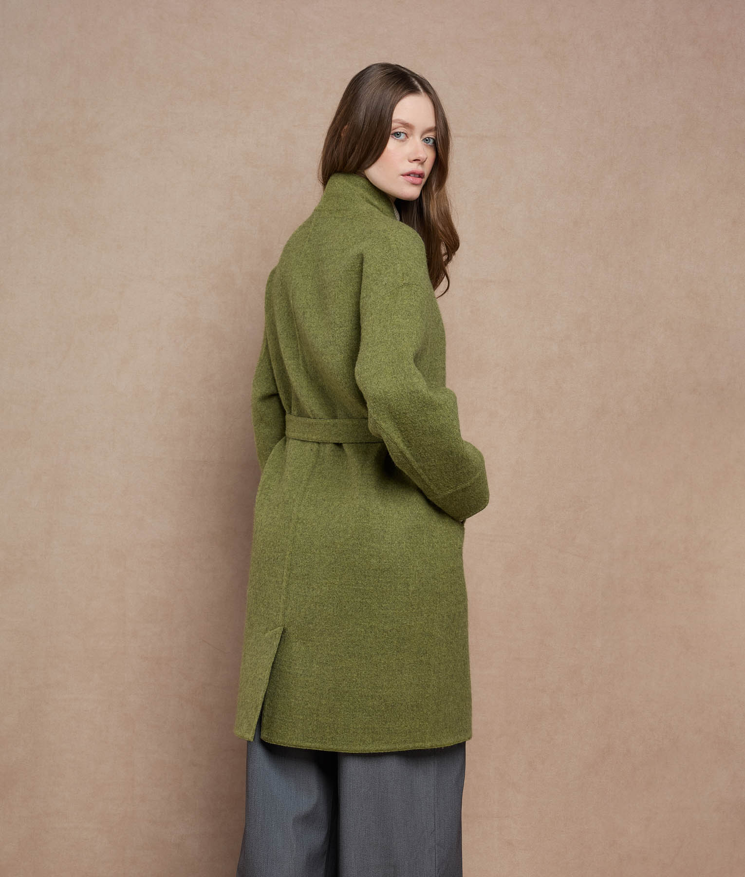 Reversible Buttons Up Wrap Coat - olive green and dark charcoal - Image 4