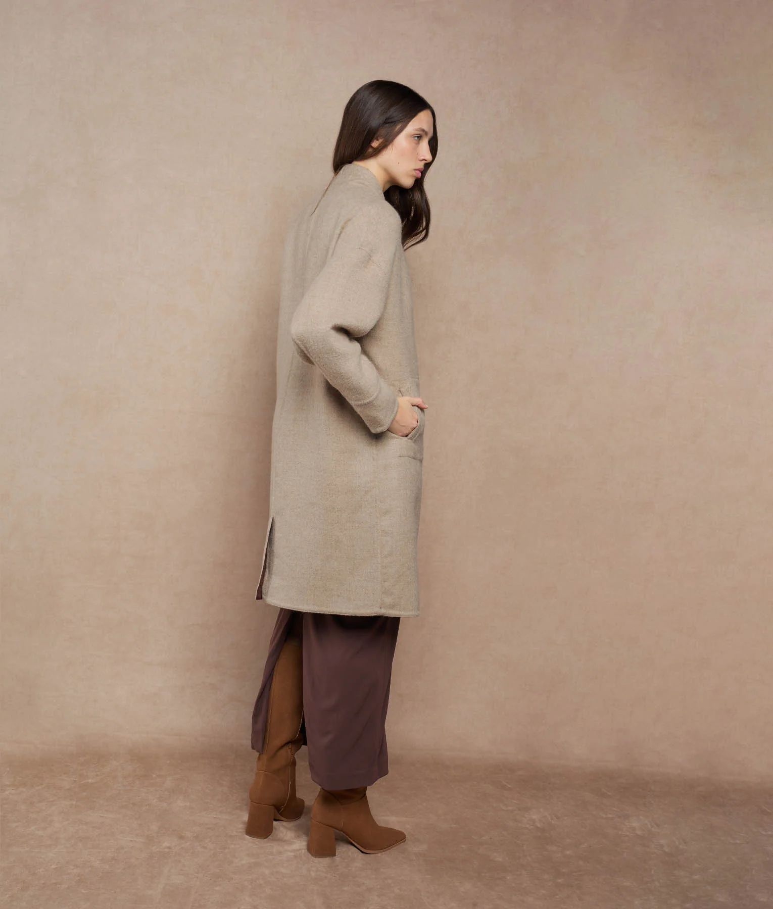 Reversible Buttons Up Wrap Coat - reddish brown and almond cream - Image 2