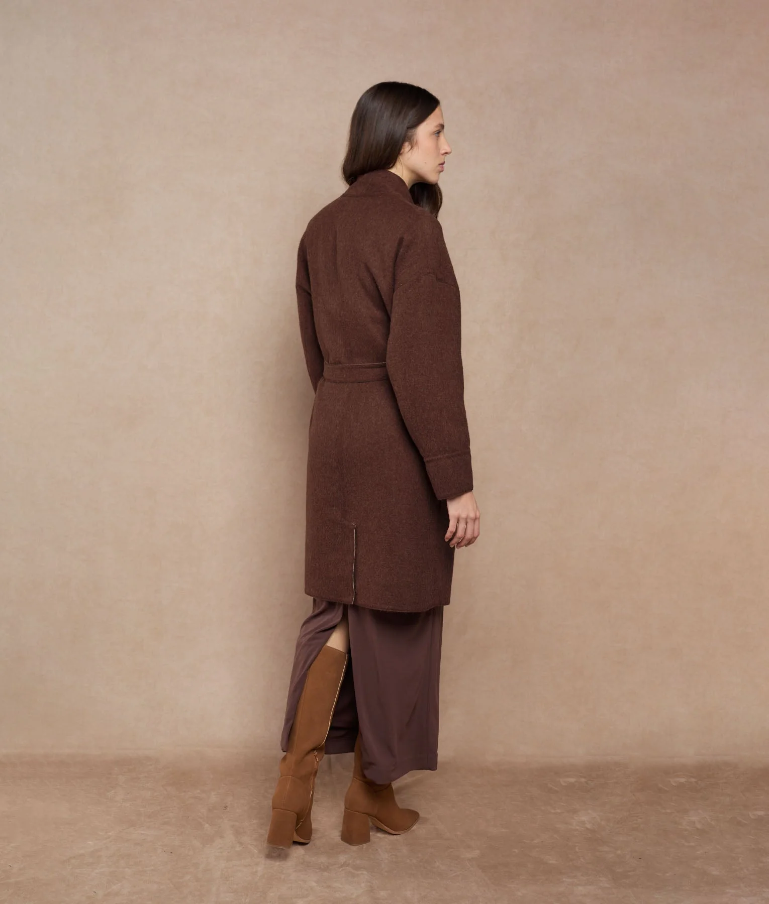Reversible Buttons Up Wrap Coat - reddish brown and almond cream - Image 6