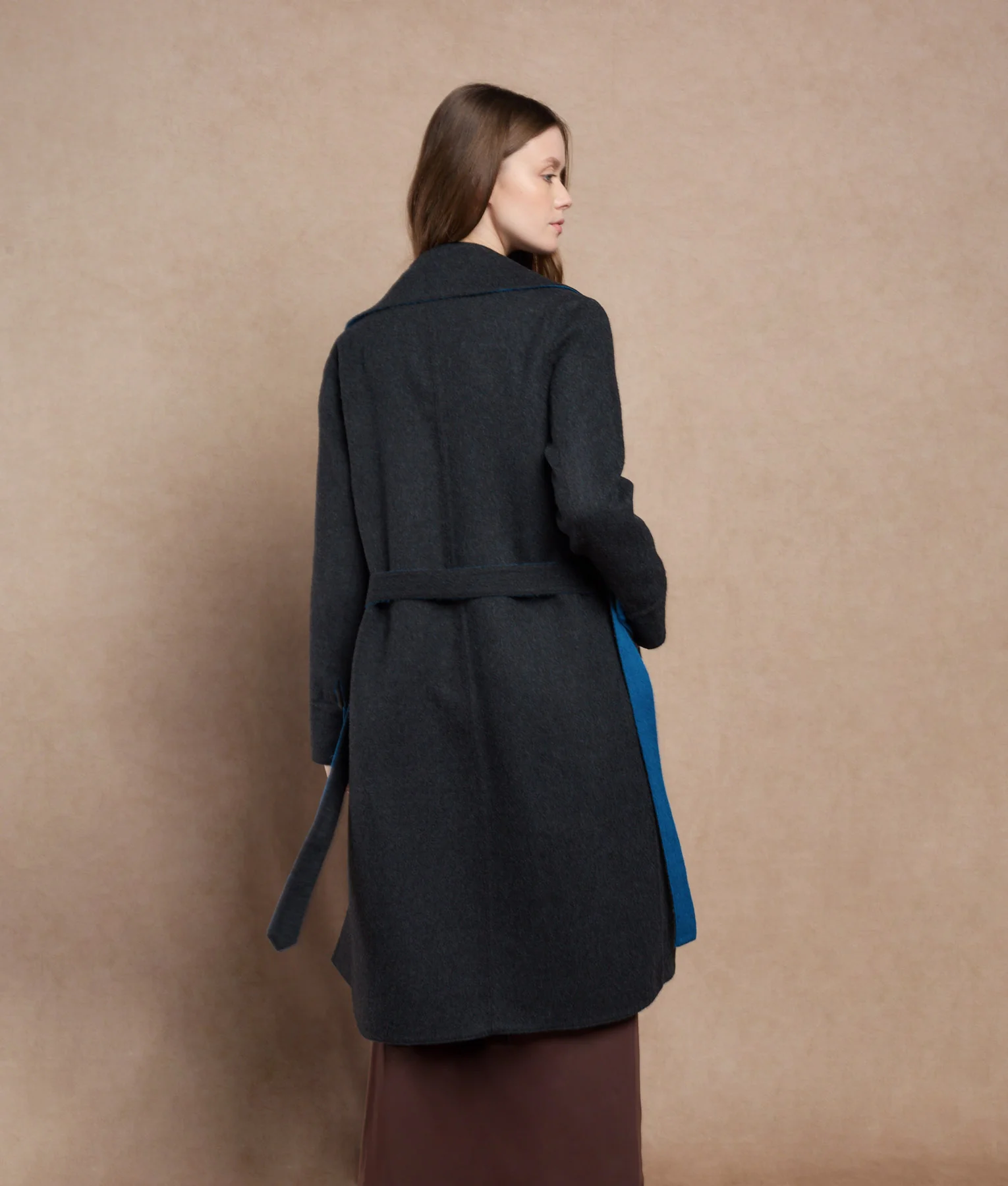 Reversible Oversized Belted Coat - Petrol Blue Y Dark Charcoal - Image 4