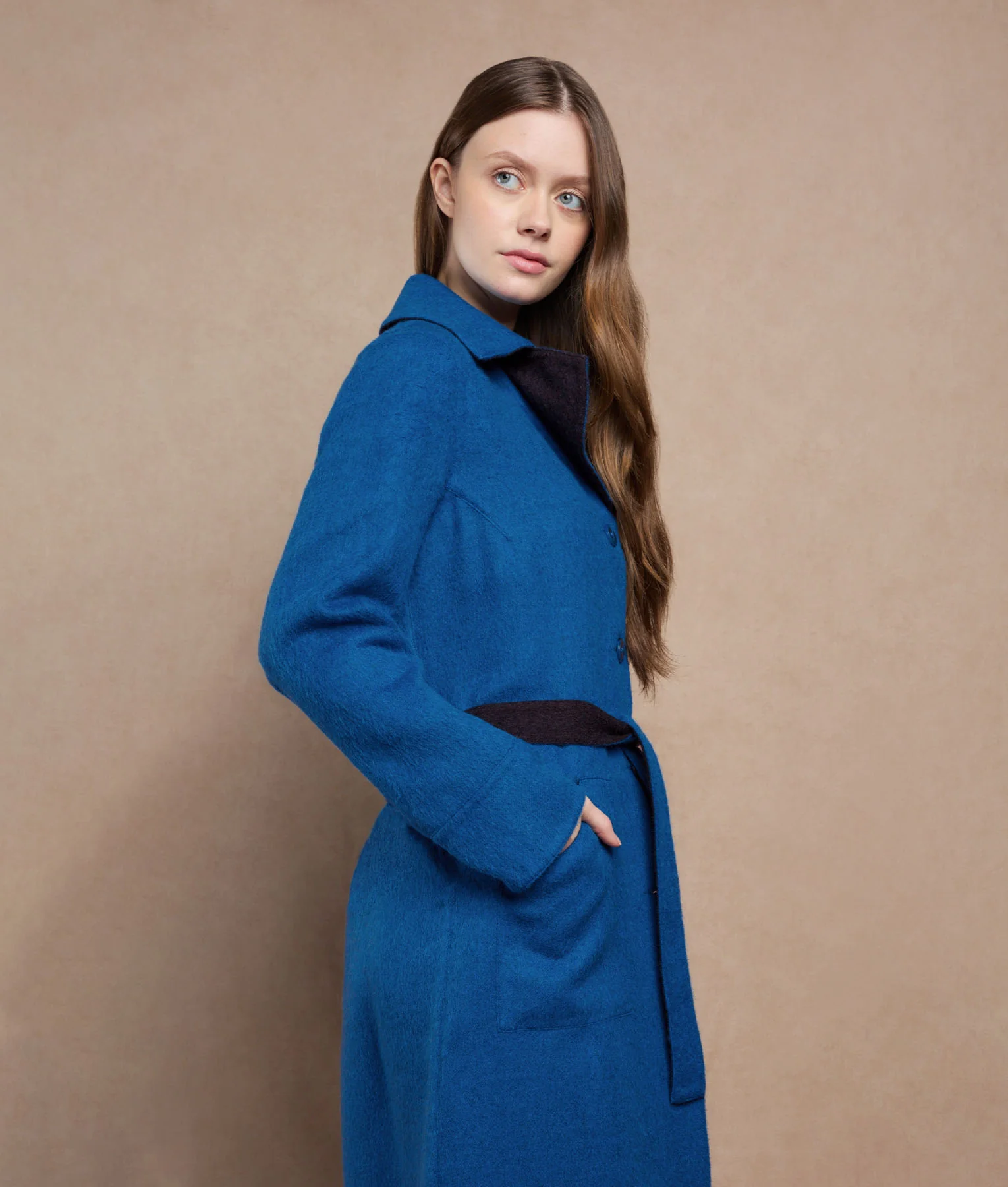 Reversible Oversized Belted Coat - Petrol Blue Y Dark Charcoal - Image 5