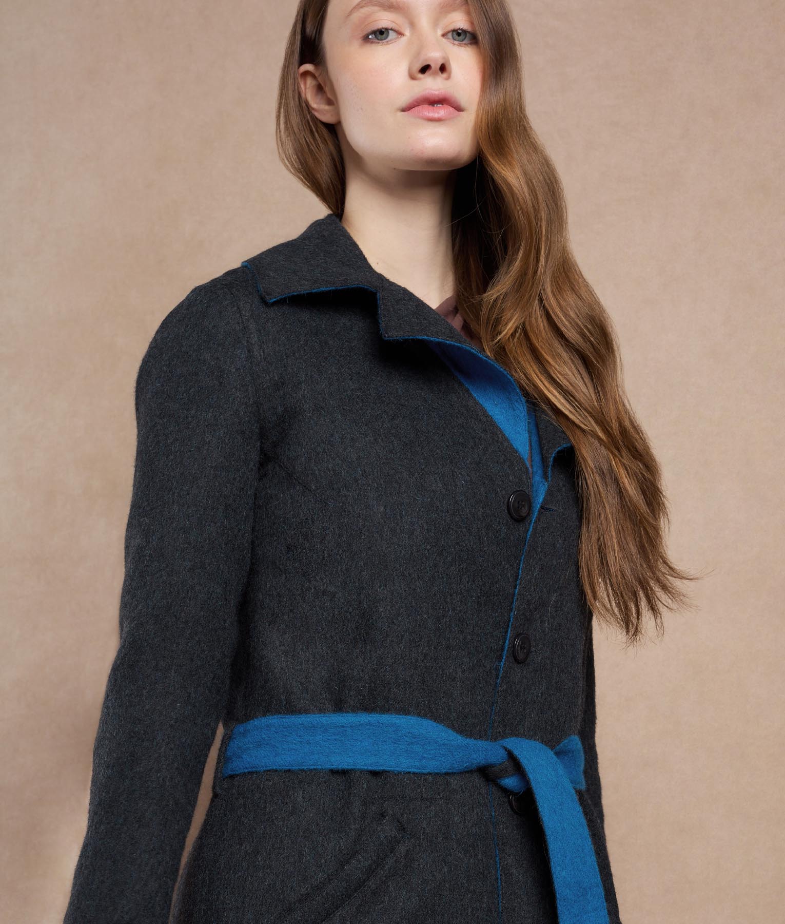 Reversible Oversized Belted Coat - Petrol Blue Y Dark Charcoal - Image 6