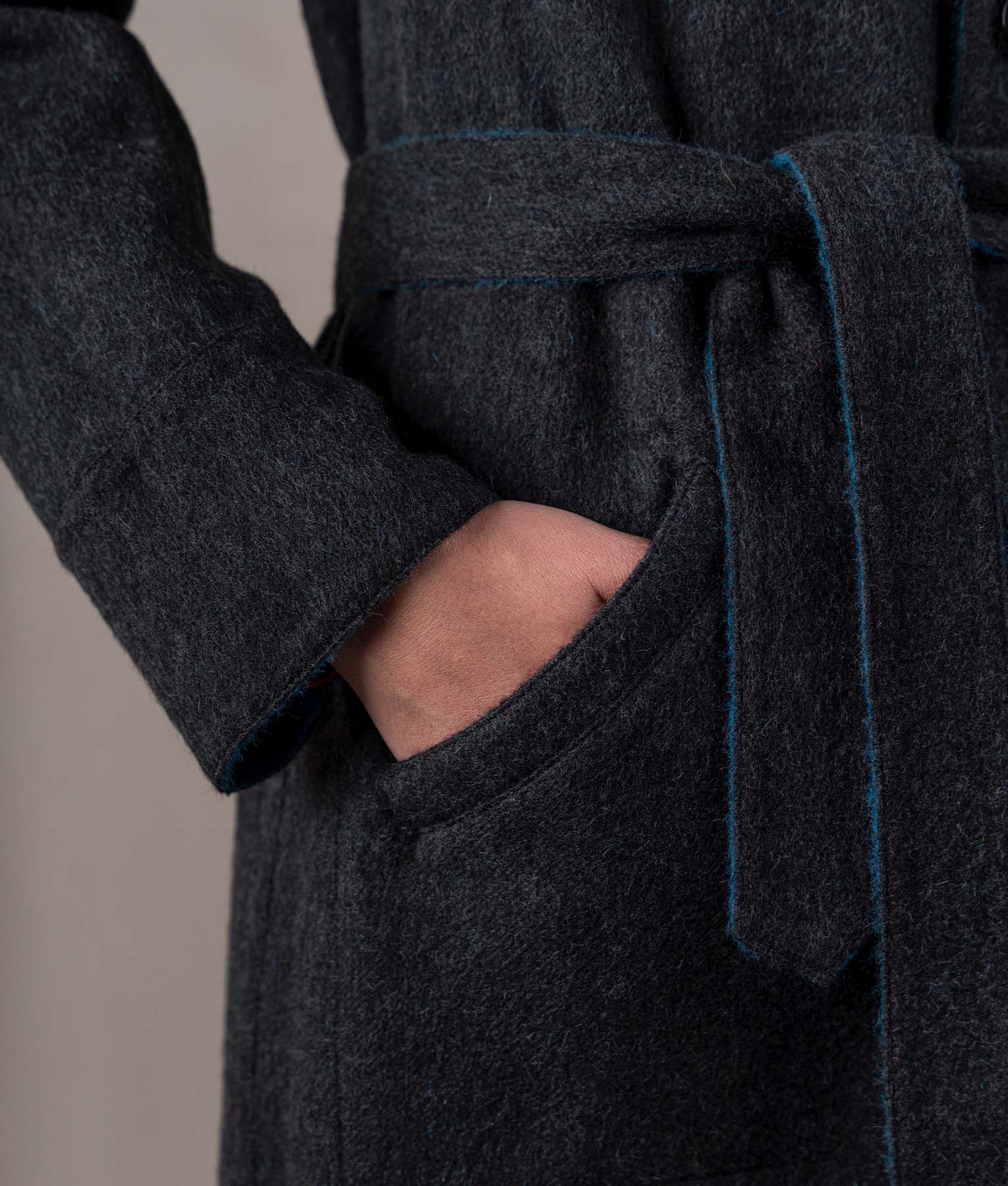Reversible Oversized Belted Coat - Petrol Blue Y Dark Charcoal - Image 7