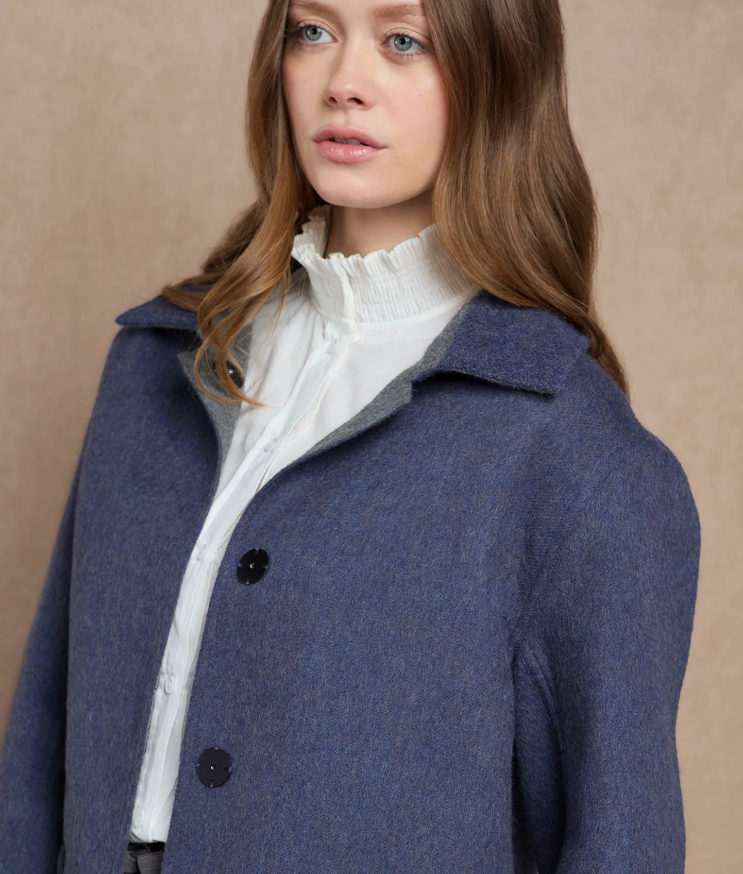 Reversible Women'S Short Coat - mood indigo and grey - Image 2