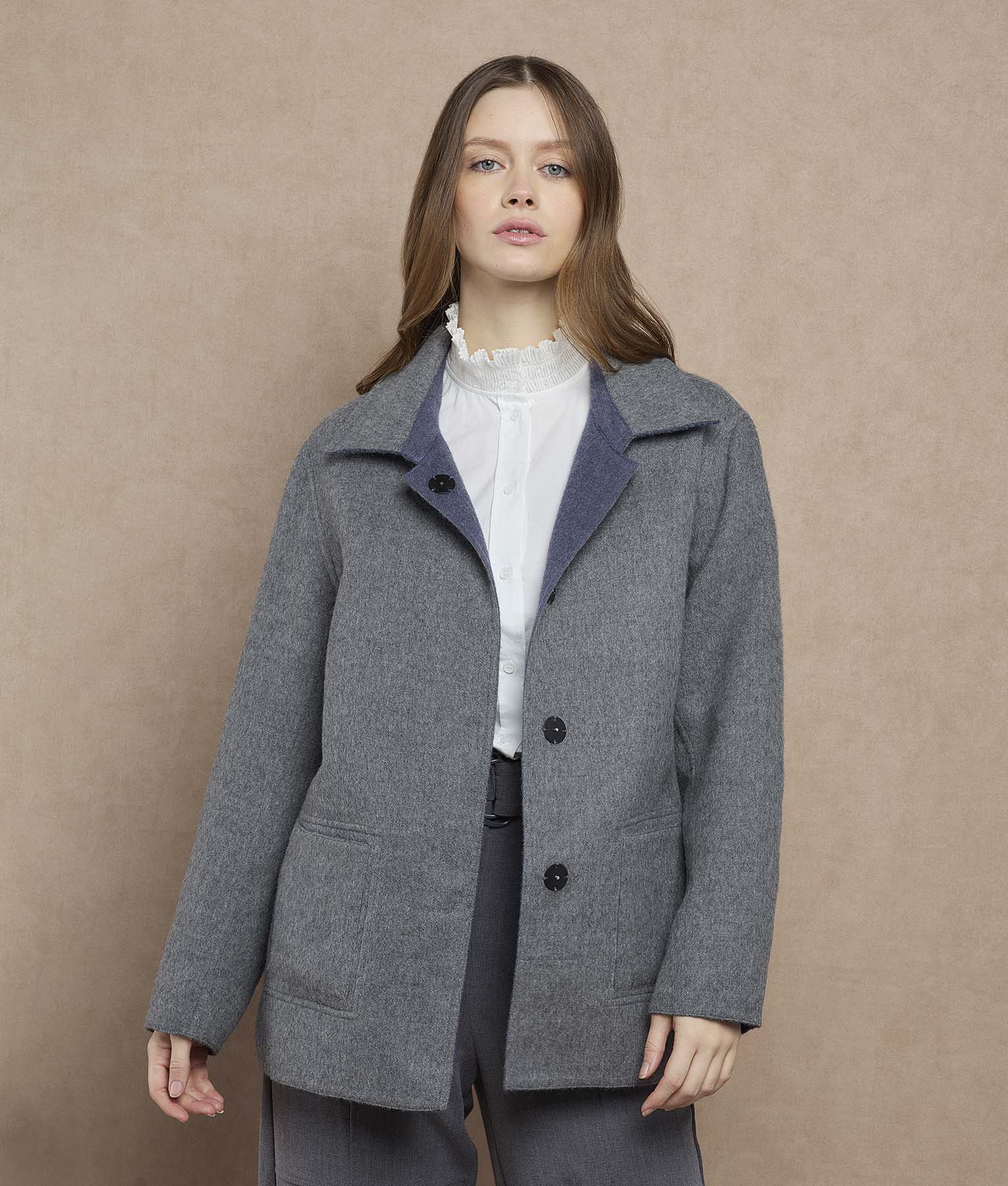 Reversible Women'S Short Coat - mood indigo and grey - Image 4