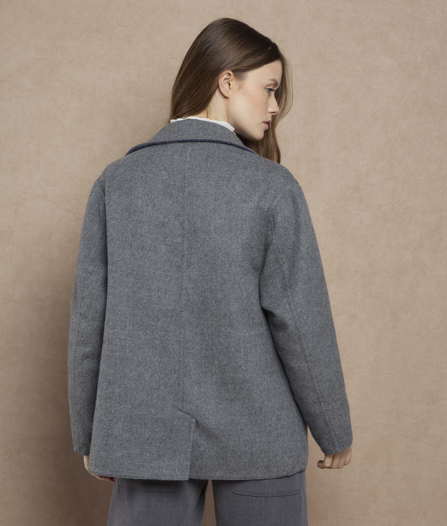 Reversible Women'S Short Coat - mood indigo and grey - Image 5