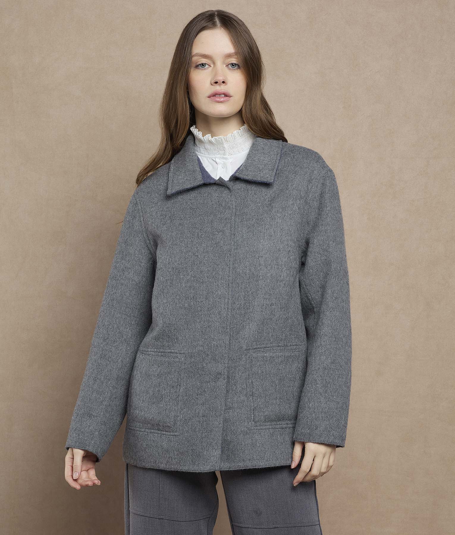 Reversible Women'S Short Coat - mood indigo and grey - Image 6
