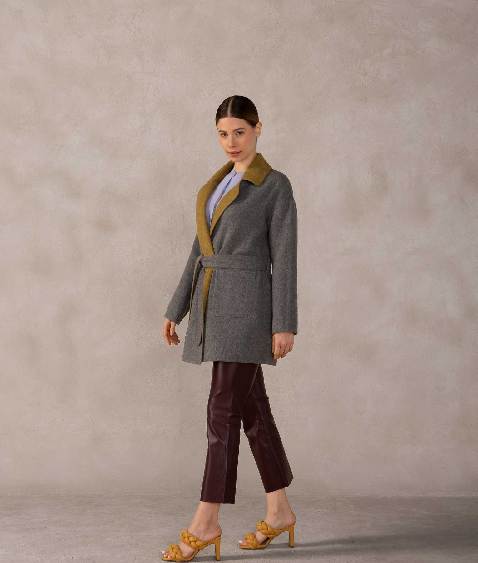 Reversible Wrap Coat - Gadget Gray And Olivenite - Image 3