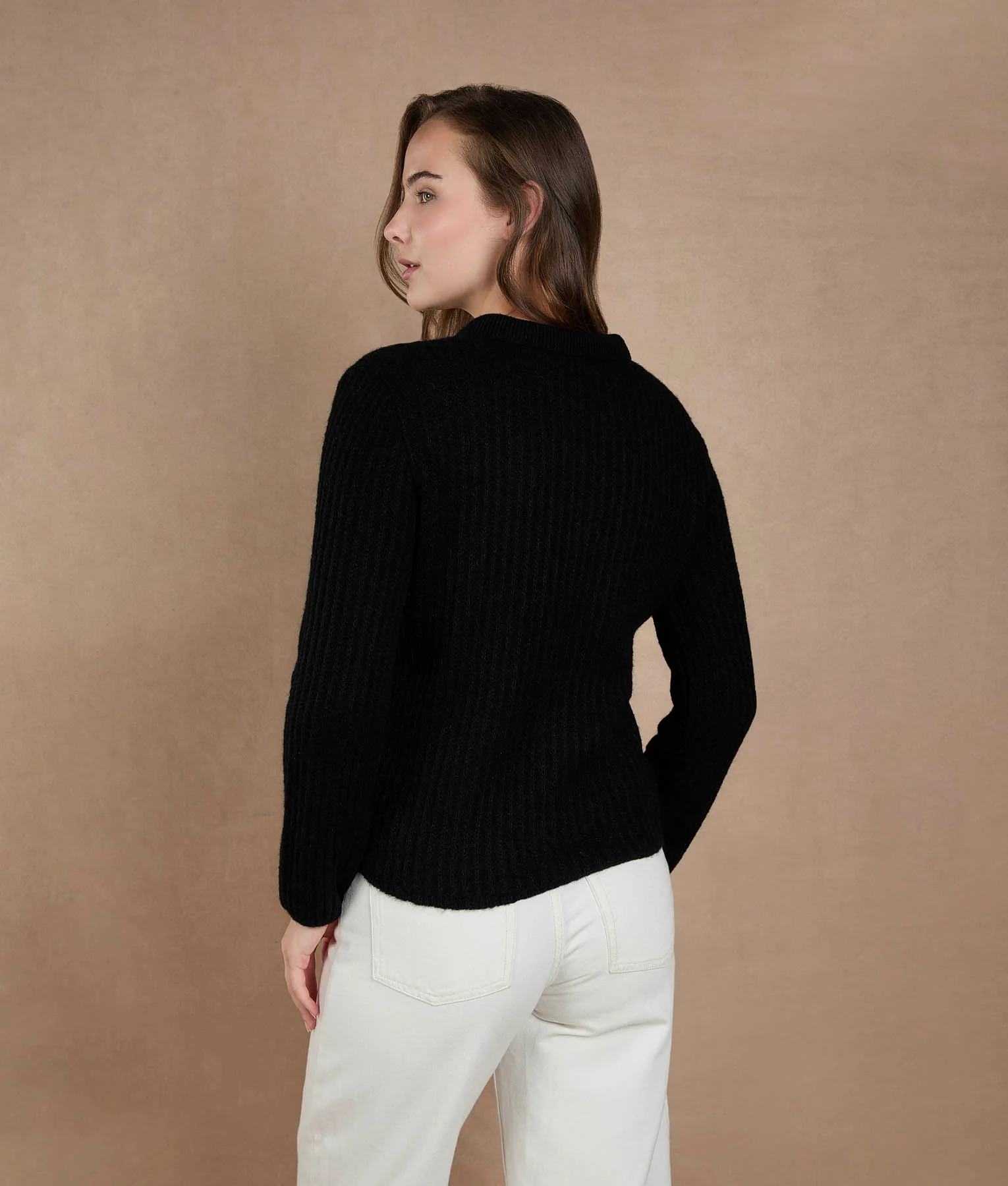 Rib Cardigan with Pockets - Black - Image 2