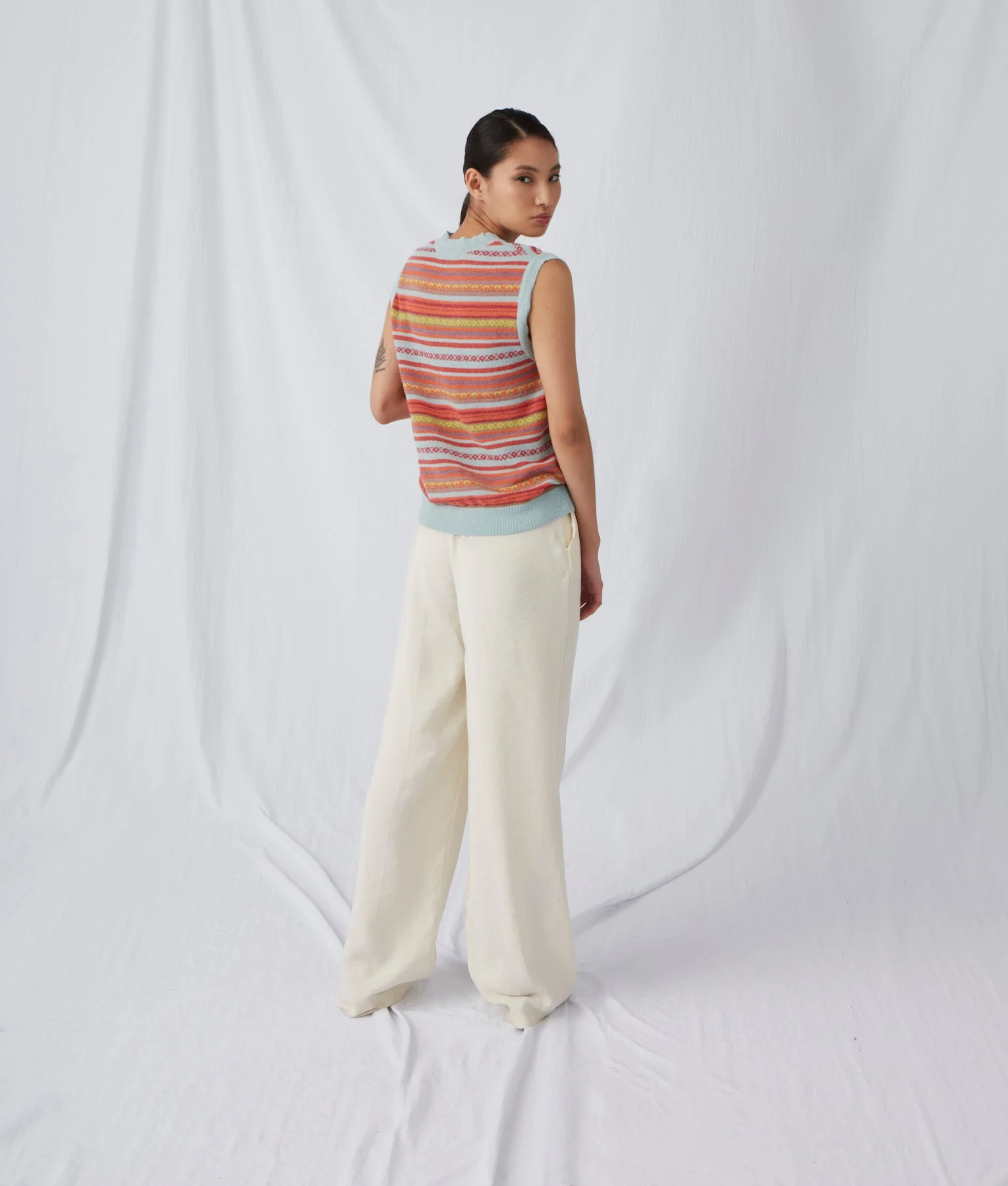 Striped Links & Jacquard Scoope Neck Vest - Blue And Orange Glow - Image 2