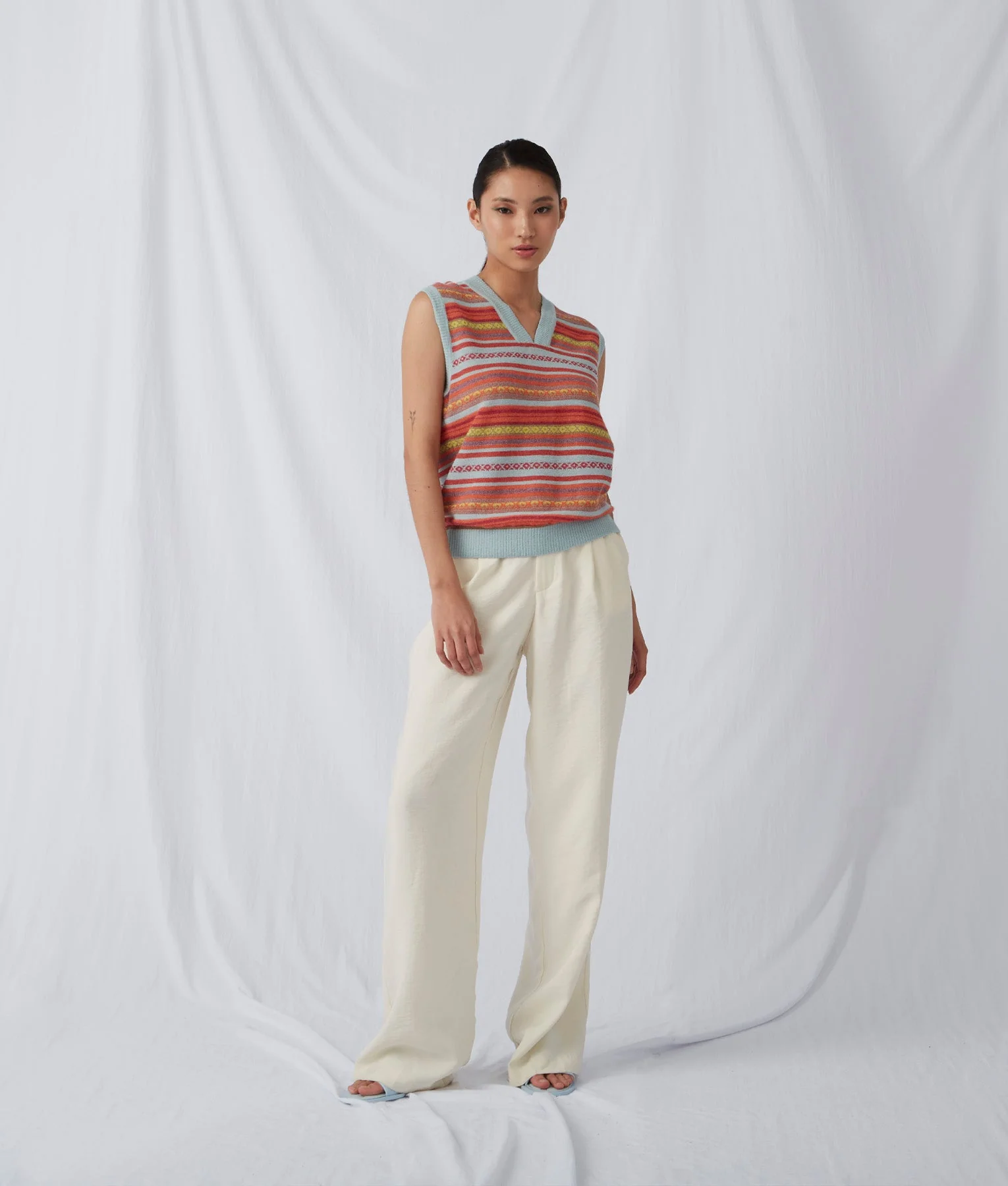 Striped Links & Jacquard Scoope Neck Vest - Blue And Orange Glow - Image 3