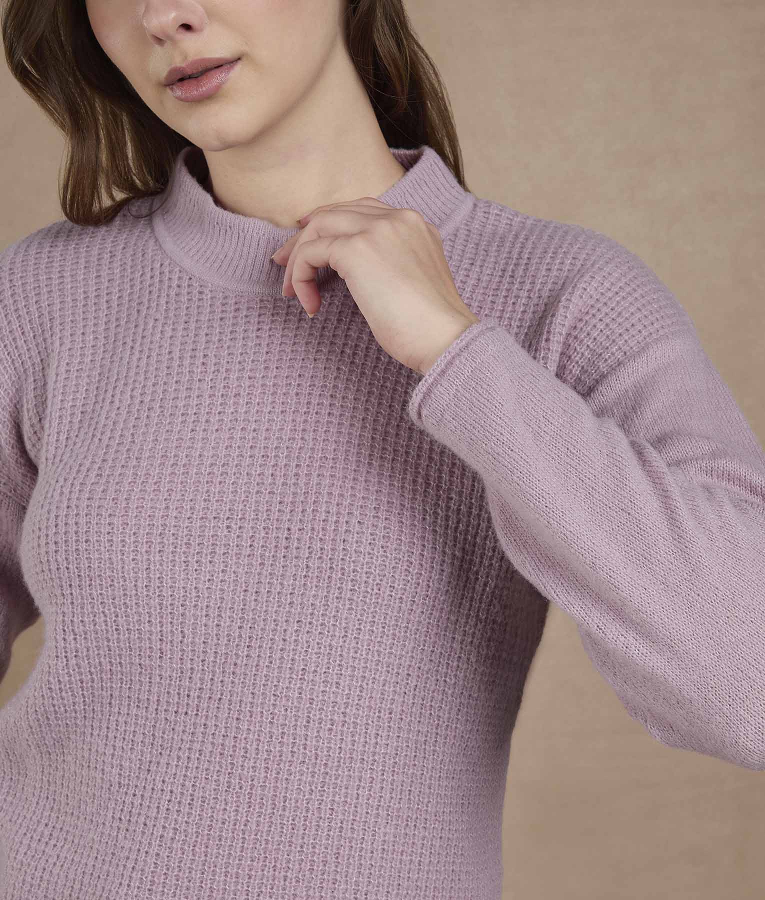 Pink Lavender Mock Neck Sweater - Image 2