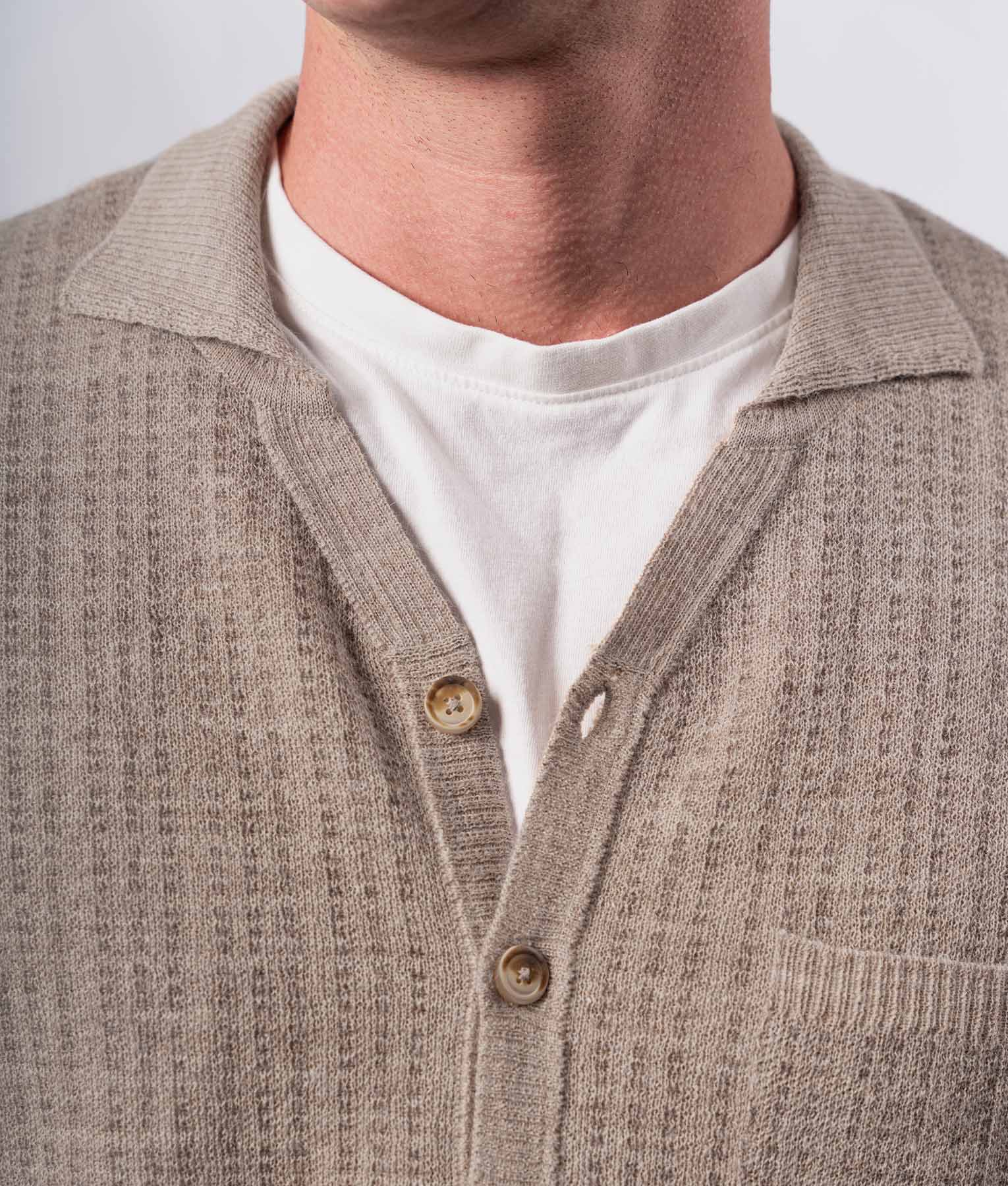 Textured Jacquard Cardigan - Oat Beige And Light Heather Grey - Image 3