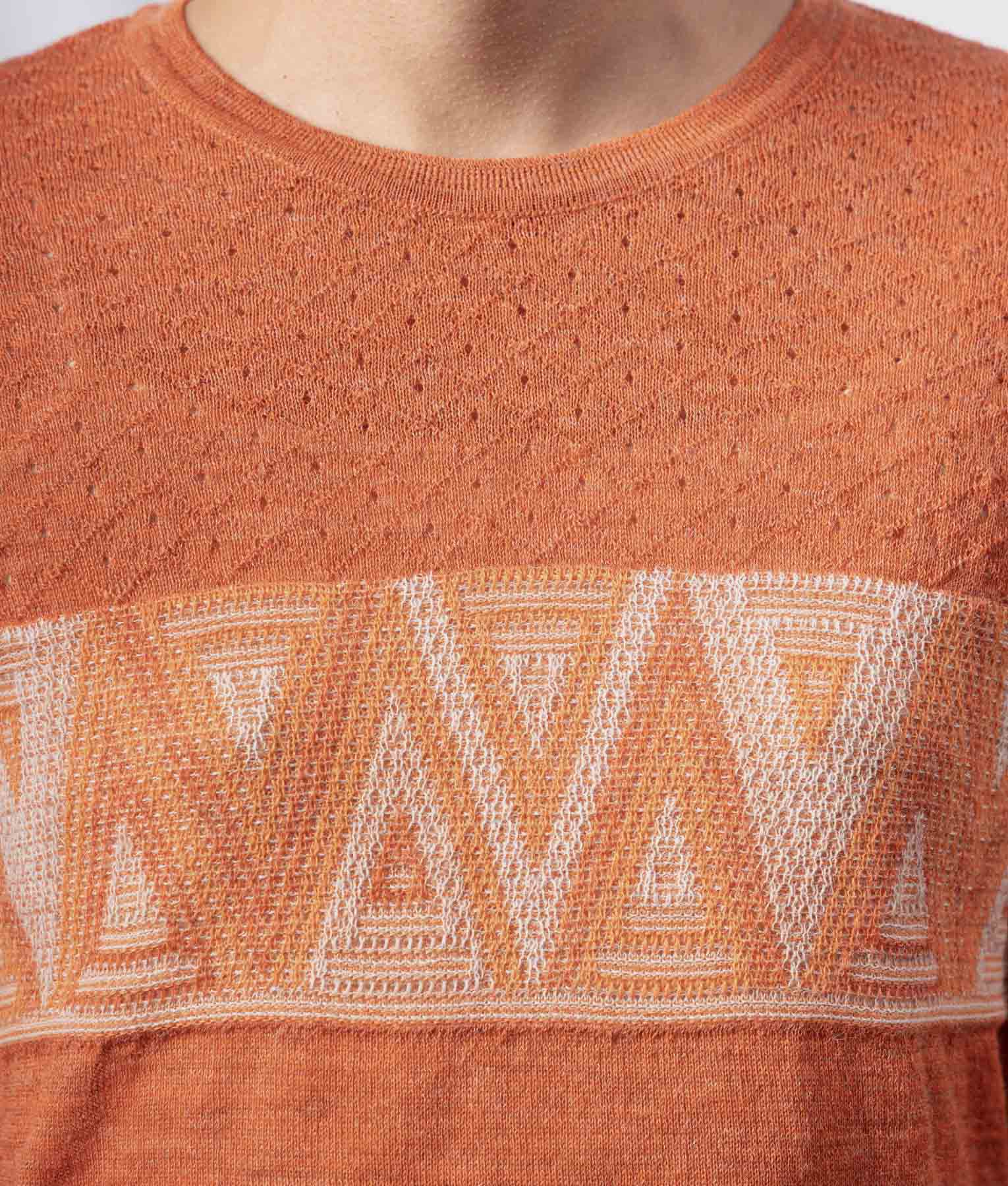 Triangles O Neck Sweater - Terracotta And Light Beige - Image 2