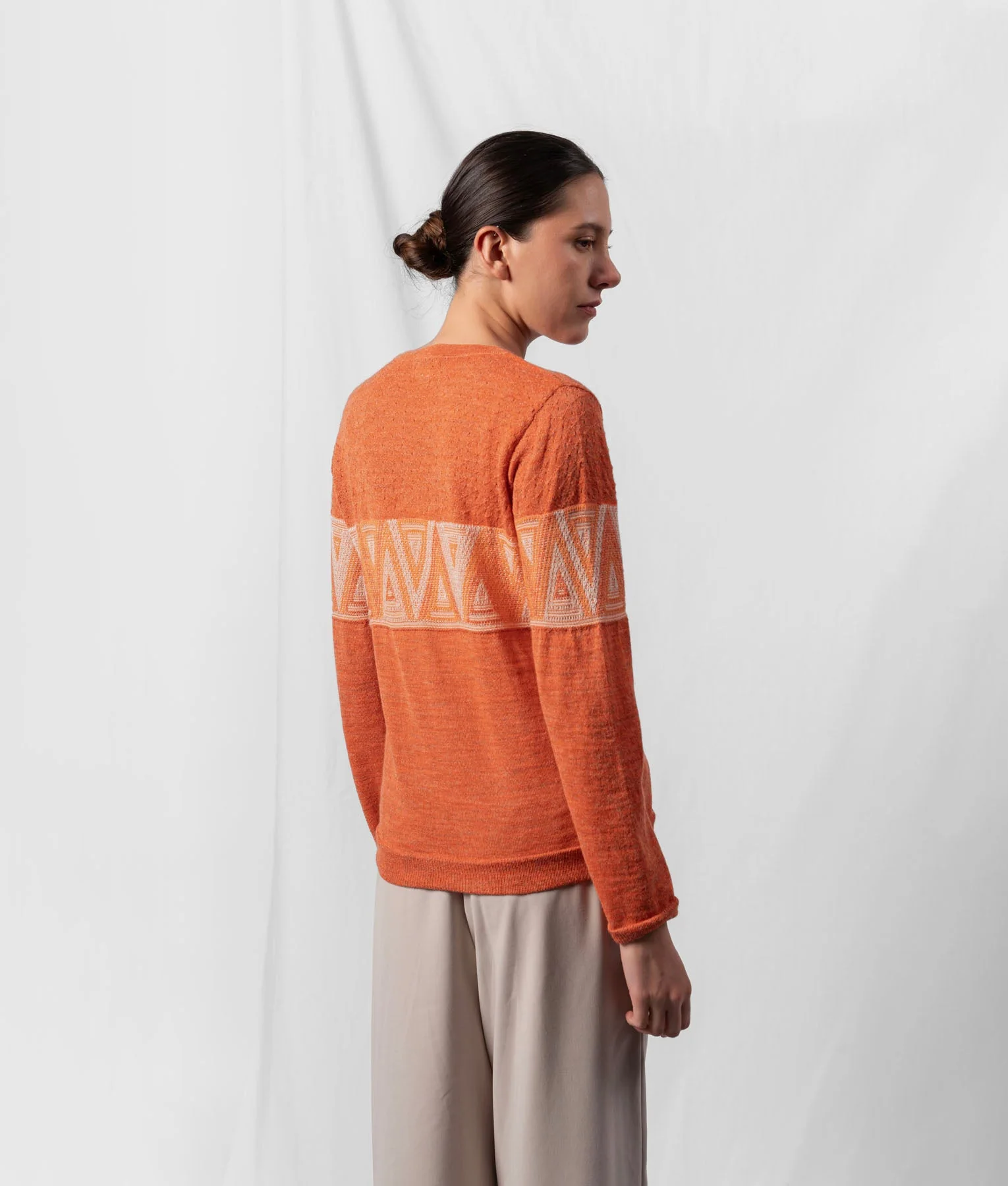 Triangles O Neck Sweater - Terracotta And Light Beige - Image 3