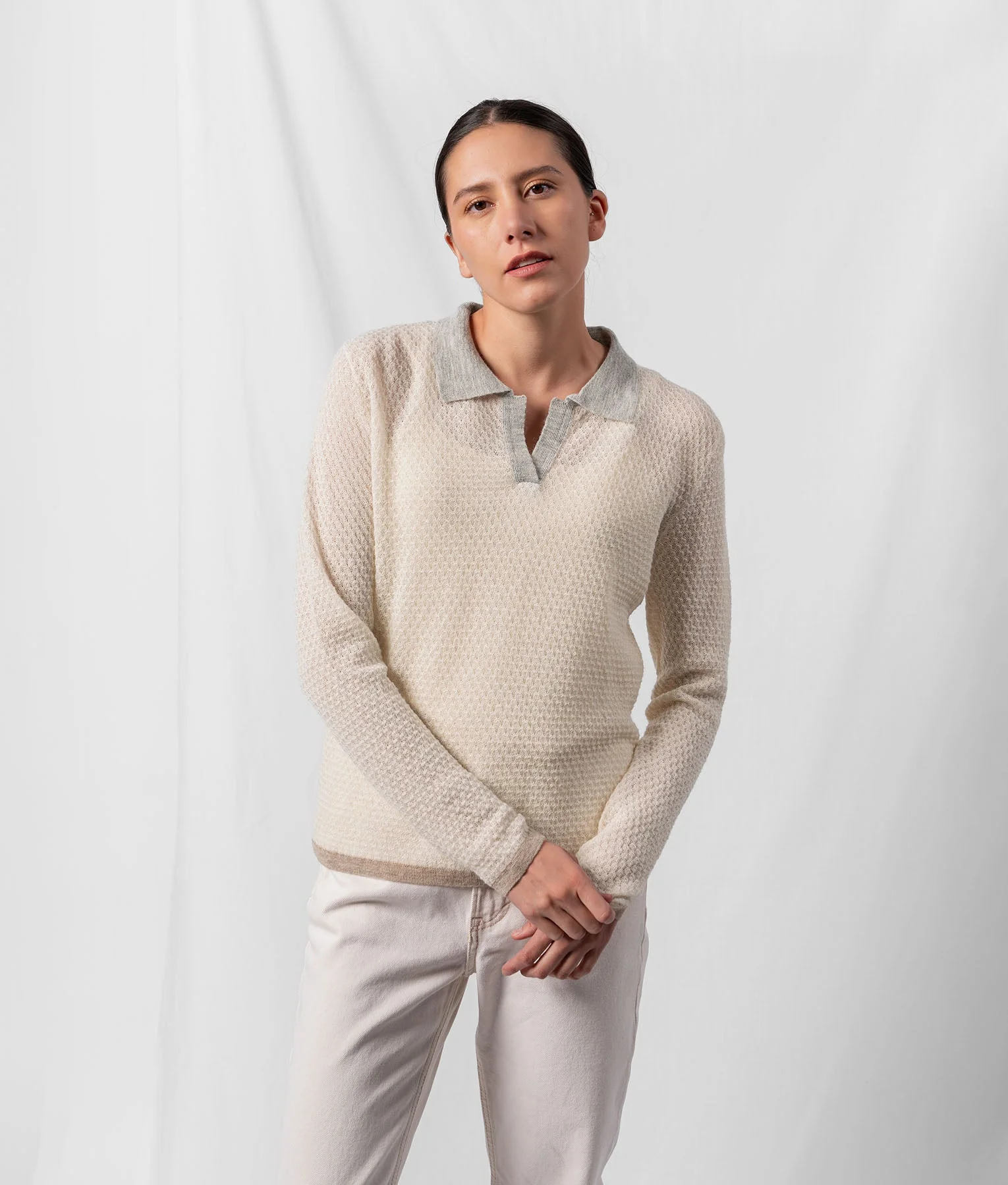 Twisted Basket Weave Sweater - Ivory And Pearl Grey - Image 2