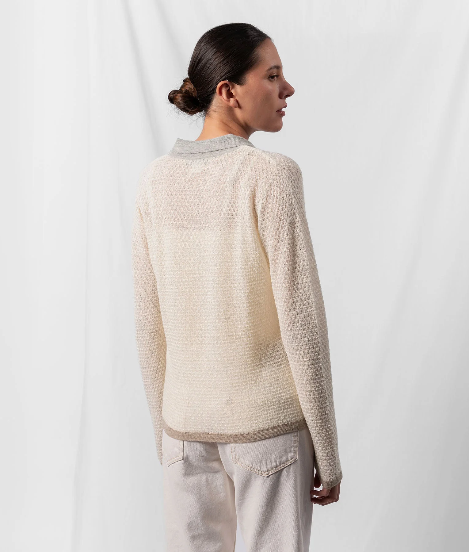 Twisted Basket Weave Sweater - Ivory And Pearl Grey - Image 3