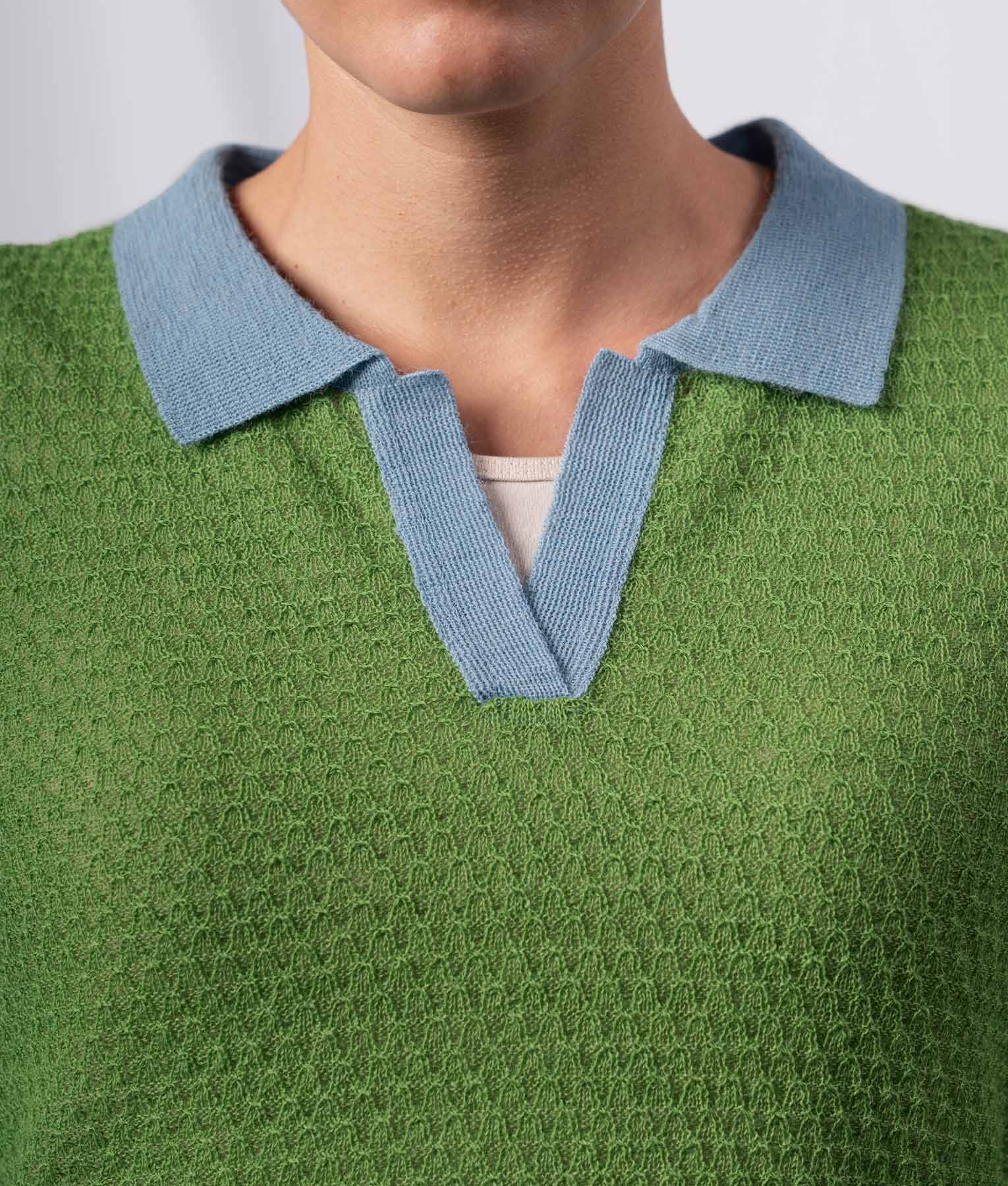 Twisted Basket Weave Sweater - Lime Green And Pastel Blue - Image 2