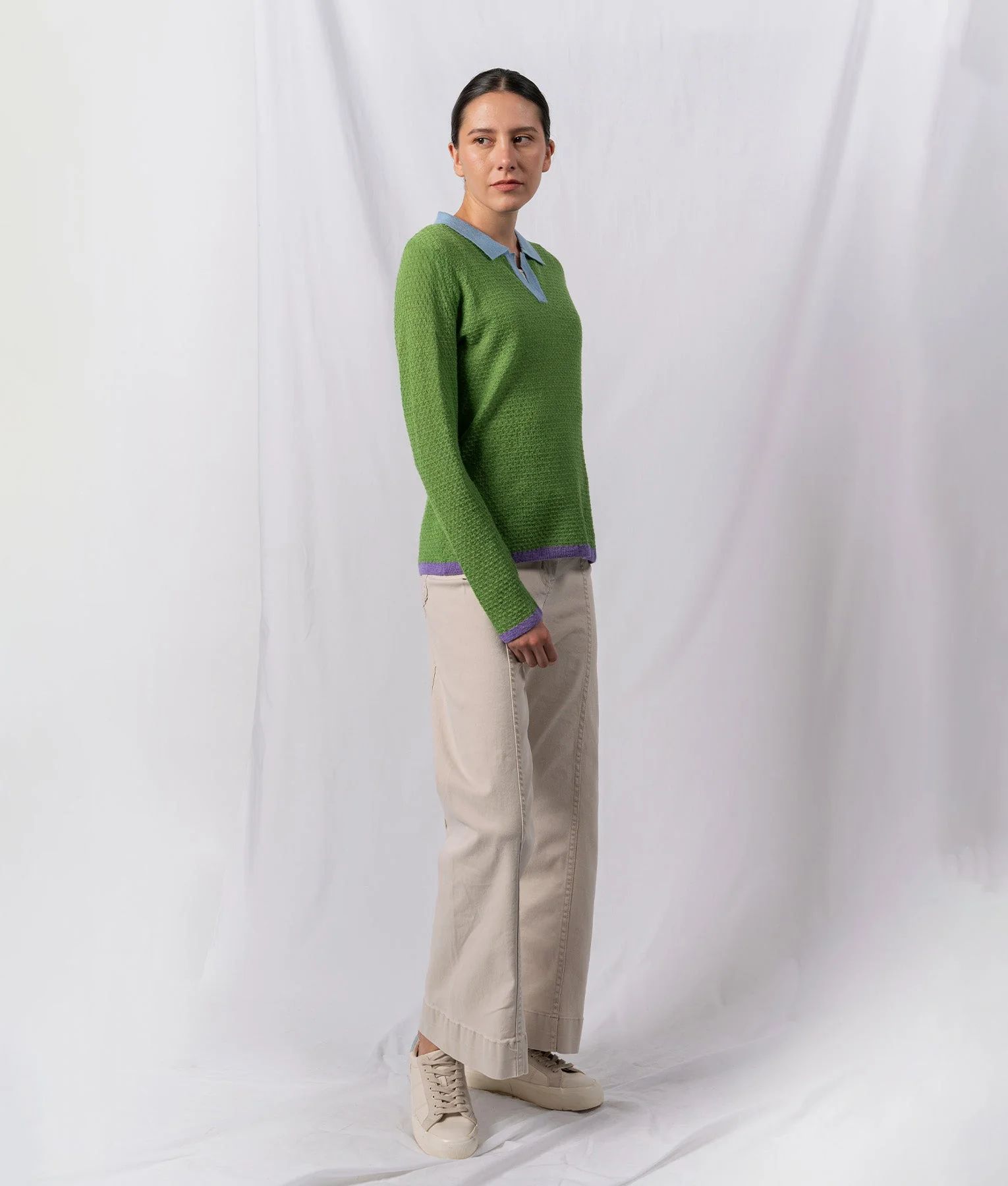Twisted Basket Weave Sweater - Lime Green And Pastel Blue - Image 3